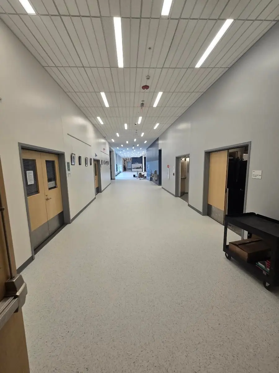 Resilient floor in a school corridor at Brooke High School, Mattapan
