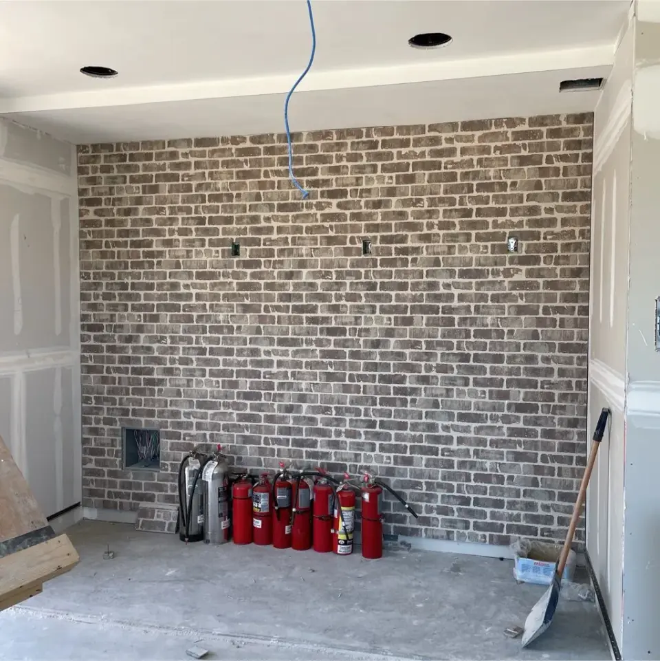 Faux brick wall covering installed in a commercial interior