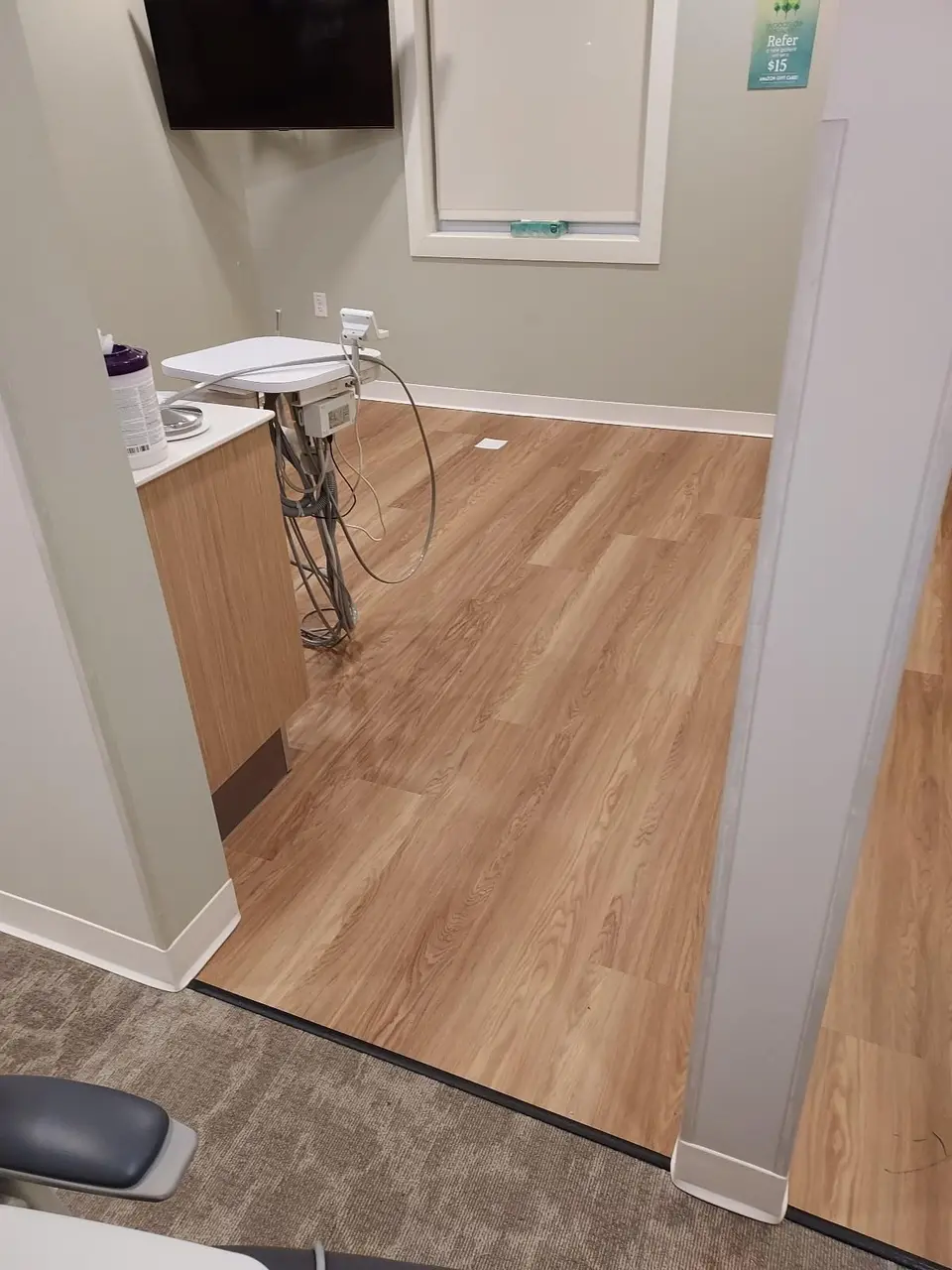 Wood look LVT planks in a finished interior