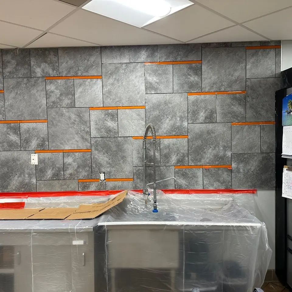 Wall tile layout marked out before setting